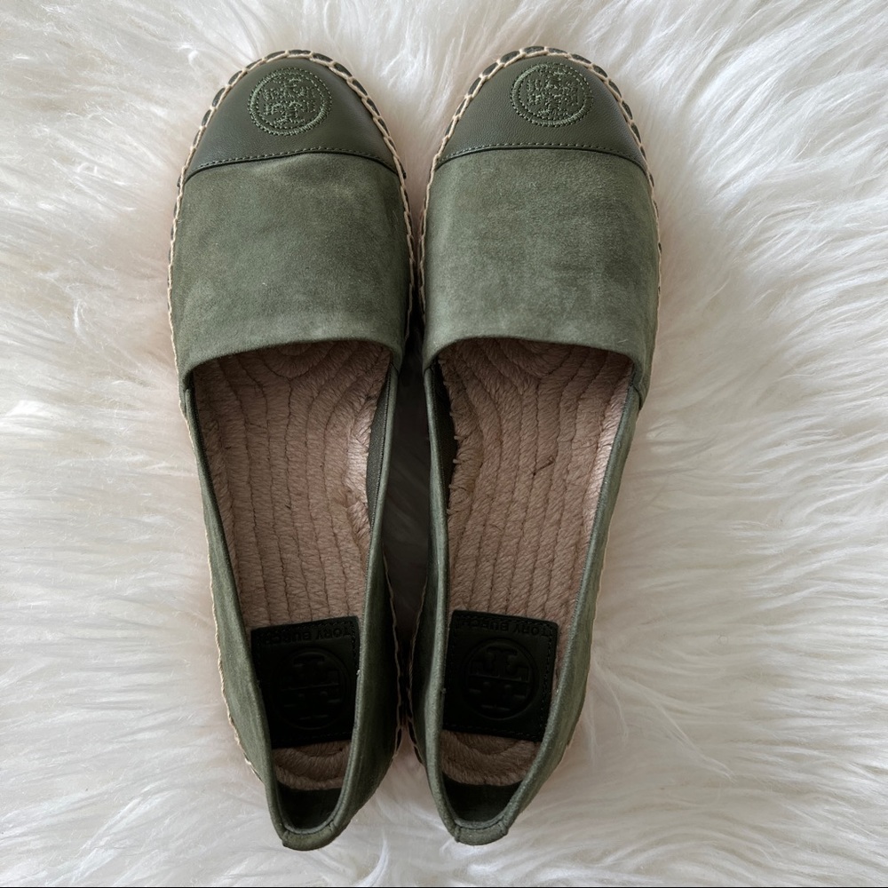 BNIB Tory Burch Colorblock Suede Captoe Espadrille Leccio Green sz 36